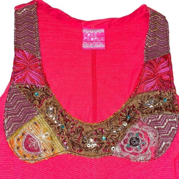 Free People Embroidered & Embellished Magenta Pink Swing Tunic Tank - Picture 9 of 13